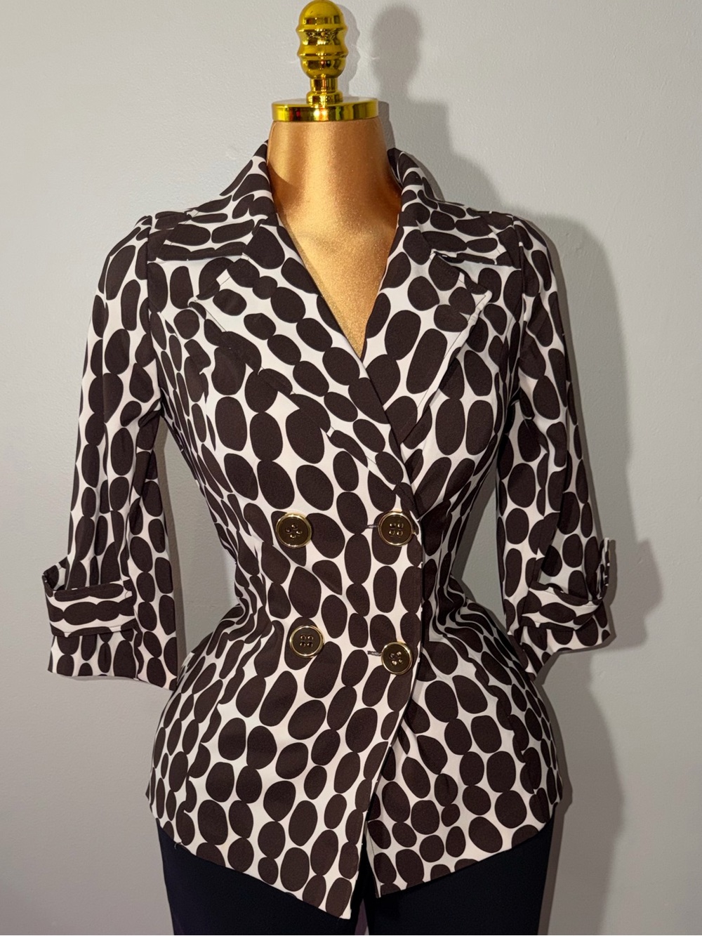 Heart Soul Black and White Oval-Spot Double-Breasted Blazer